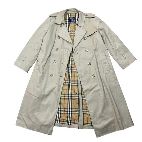 Vintage Burberrys Trench Coat Made in England Nova Check Lined 80s 90s Size S - Picture 1 of 7